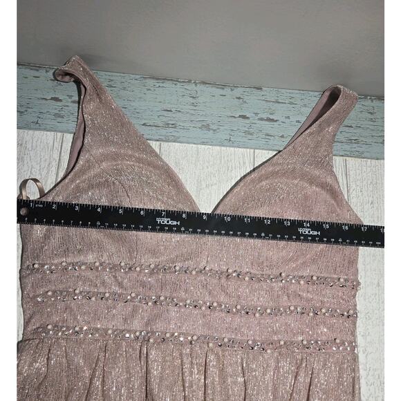 City Triangles Metallic ALine Gown with Beaded Waist Bands Blush PROM WEDDING 13 - Picture 12 of 12